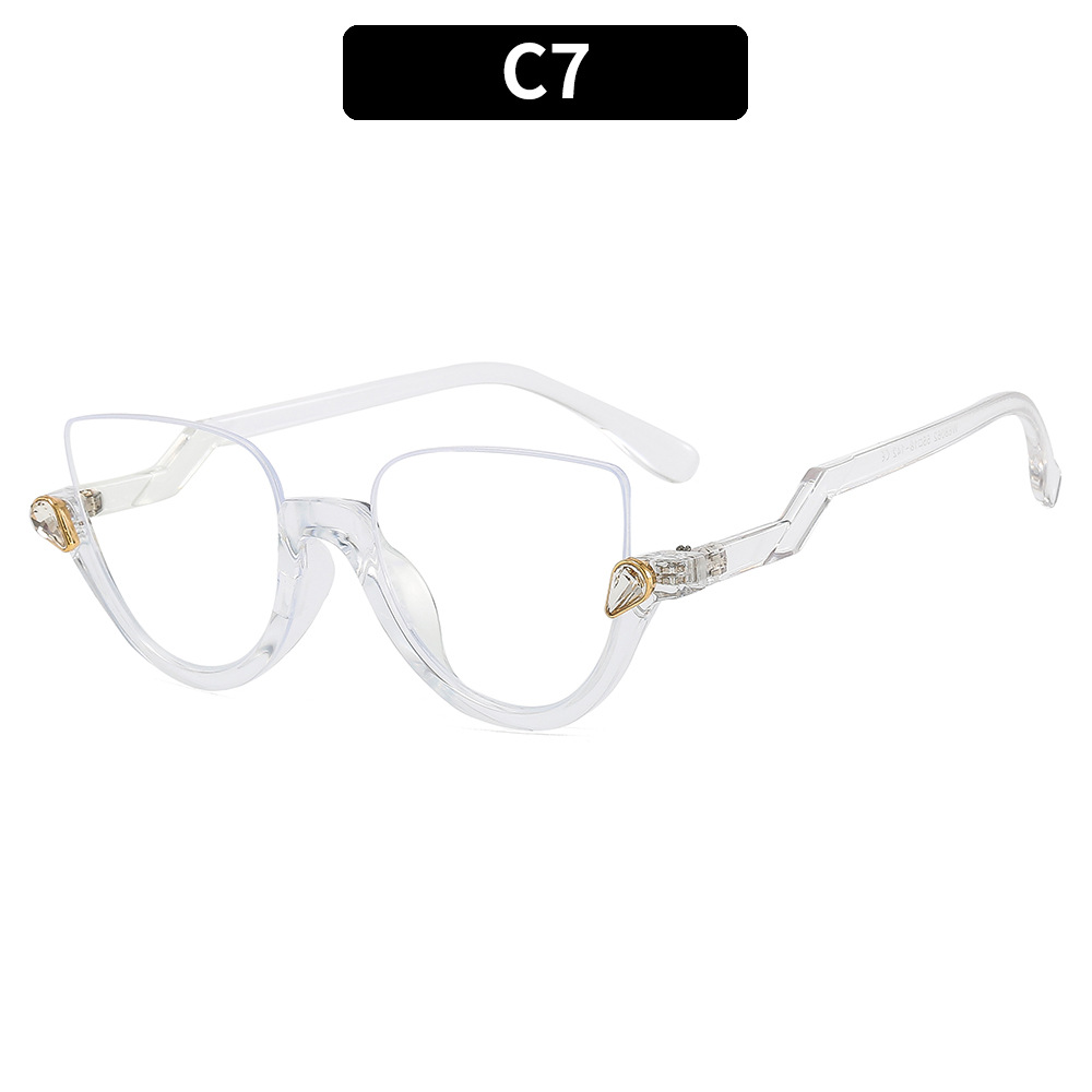 Montura de gafas graduadas de ojo de gato transparente para mujer y hombre, gafas ópticas, montura de gafas con lentes transparentes de diamante: Plata