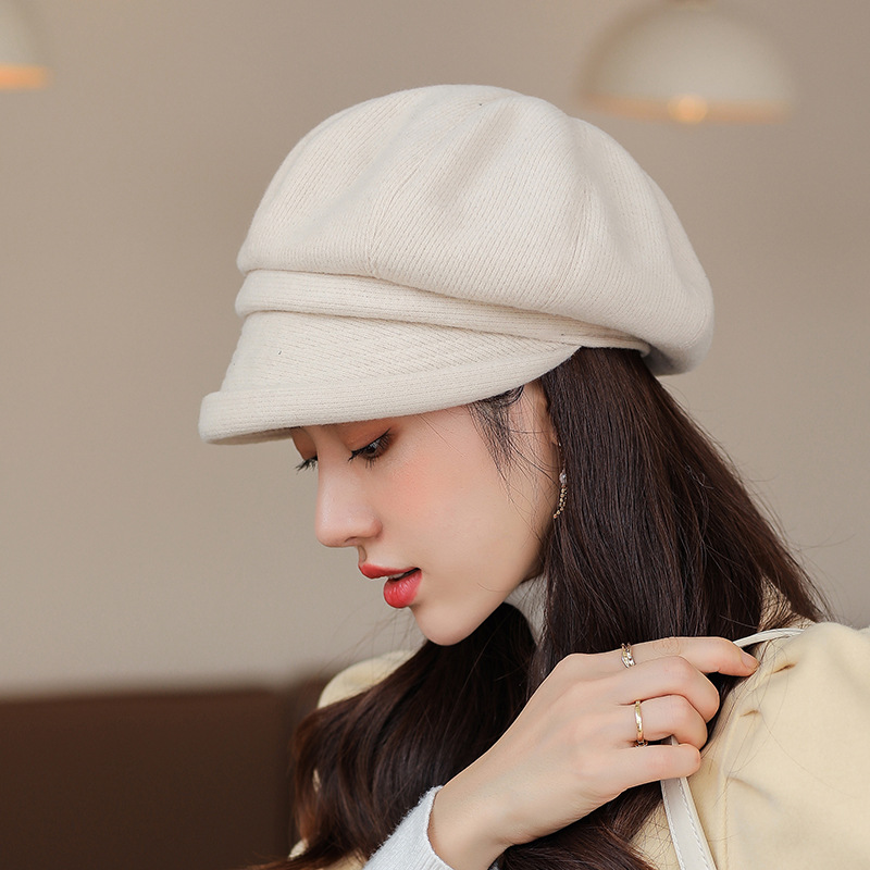 Octagonal Hat for Women Cotton Polyester Material Solid Color Retro Curled Short Brim Dome Simple and Beret Women's Hat