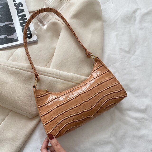 Bolso Retro con patrón de cocodrilo para mujer, bolsa de hombro a la de cuero PU para axila, bolso Francés de de lujo, monedero para mujer: style1 khaki