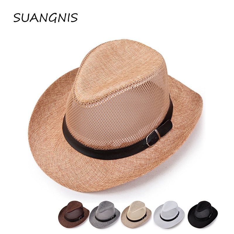 Summer Men Breathable net Cowboy Hat Wide Brim Travel Sun Hat Women Western Wide Curling Brim Cap Sun Protection Unisex Hats