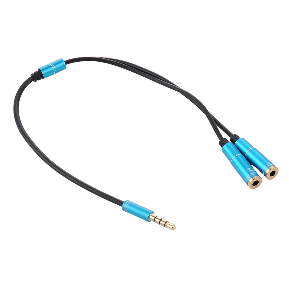 3.5mm Stereo Audio Cable Male To 2 Female Headset Mic TRRS Y Splitter Cable Adapter Mobile Phone Adapters & Converters: Blue