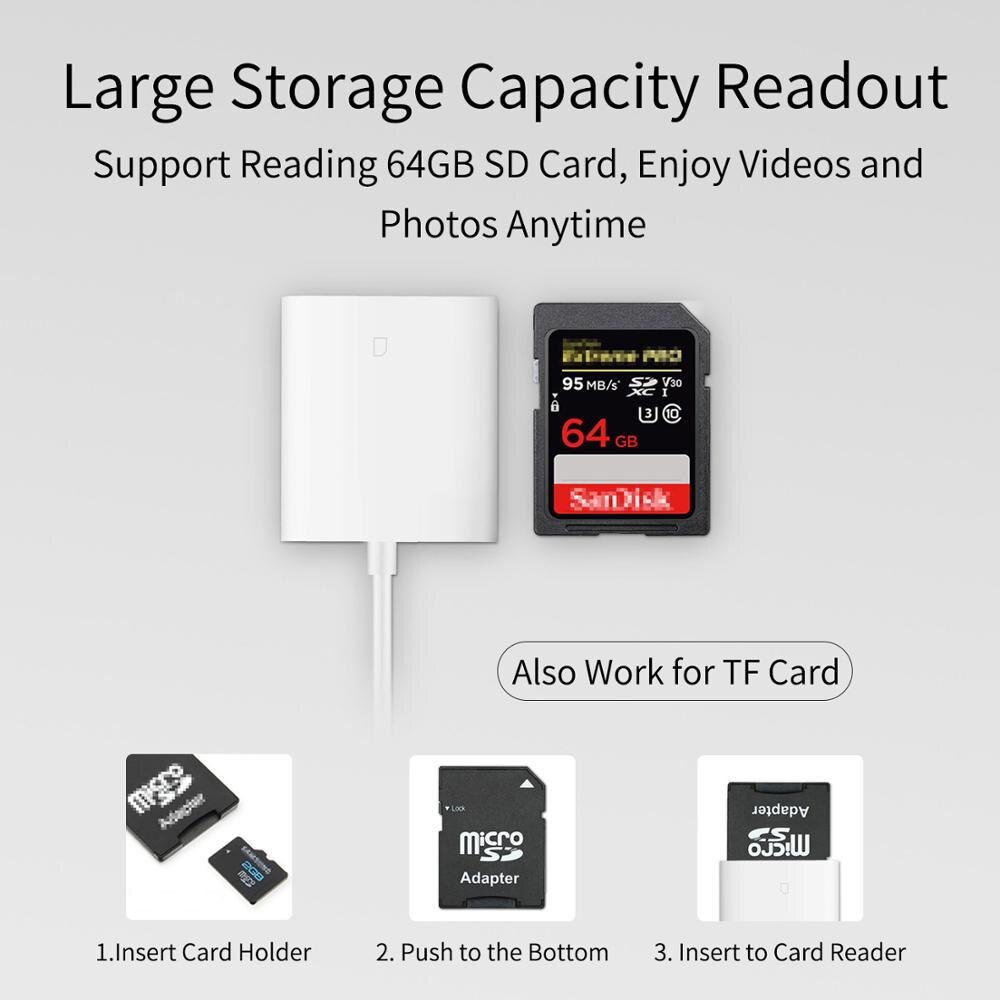 SD Card Reader OTG Adapter Cable For iPhone 6 7 8 X Plus iPad iOS 9 To 12 Picture Import From Camera Male To Female Fit TF Card