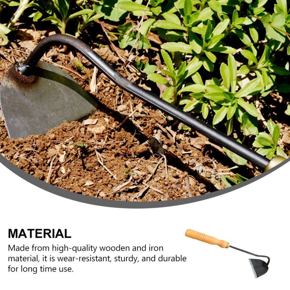Wooden Handheld Bent-neck Hoe Iron Farm Garden Tool Weeding Accessories