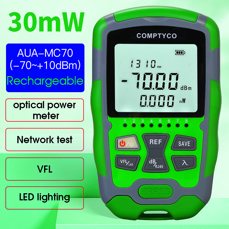 COMPTYCO AUA-MC70 Optical Power Meter 4 in 1 Multifunction Fiber Network Cable Tester Visual Fault Locator 1-50MW(optional): Yellow