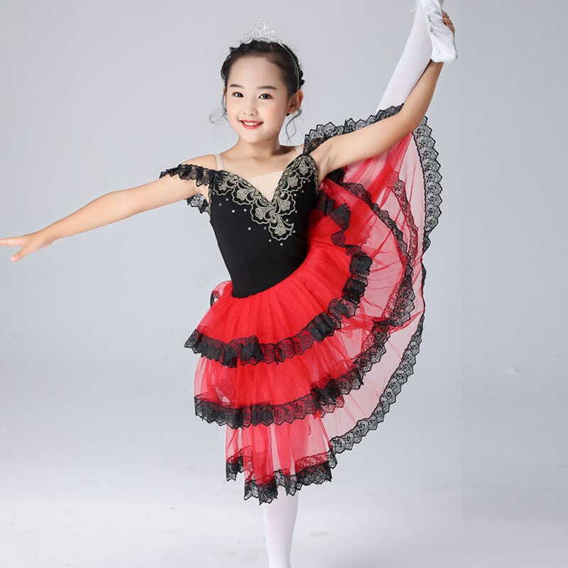 Falda larga romántica , traje de ballet para adultos y niños, traje de prueba Giselle, negro y rojo: 150cm height