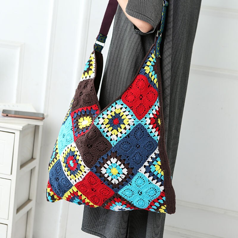 Ręcznie robiona na szydełku torba na ramię kobiety Bohemia torby na zakupy podróż wszystkie odpowiednie modne torby Crossbody
