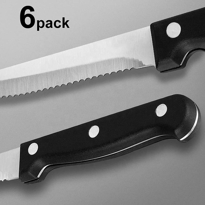 Juego de cuchillos para carne, juego de cubiertos, 4/6/8/16 Uds., cuchillos de cena dentados afilados de acero inoxidable, aptos para lavavajillas para carne y pan