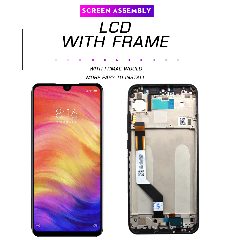 6,3-Zoll-LCD für Xiaomi Redmi Note 7, Display, Touchscreen mit Rahmen, Digitizer-Baugruppe, Ersatz für Redmi Note 7 Pro