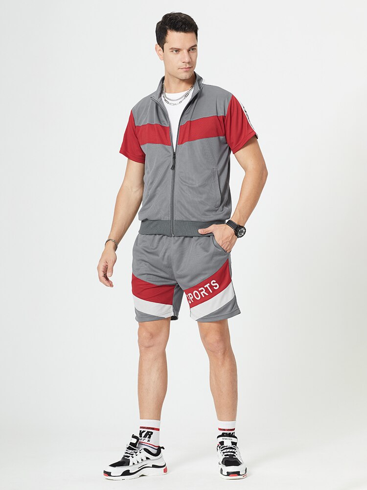 Conjunto de Chándal estampado con letras para hombre, ropa deportiva informal de a la , pantalones de chándal, traje de corredor, verano,: red Gray / S