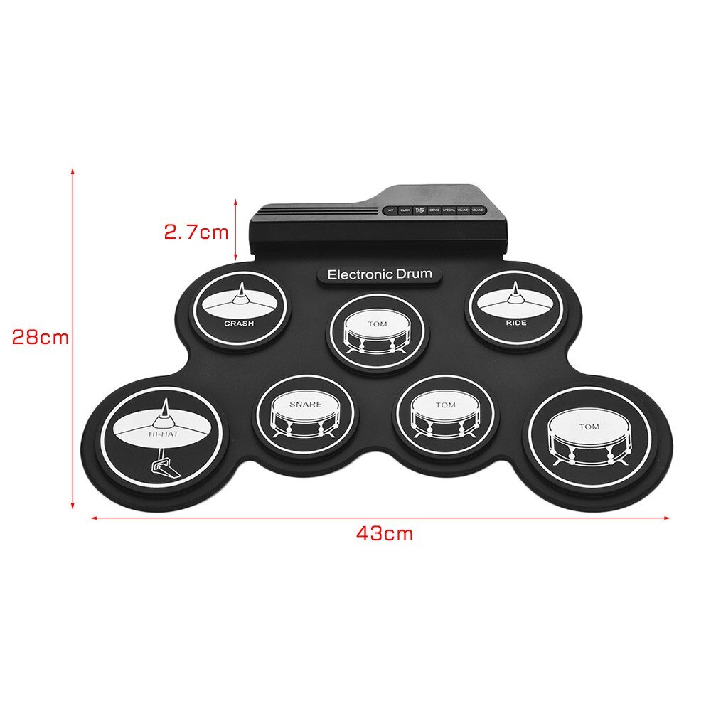 Ensemble de batterie électronique à 7 coussinets avec prise casque, haut-parleur intégré, bâton de batterie, batterie électrique, de fête de , Instrument Portable