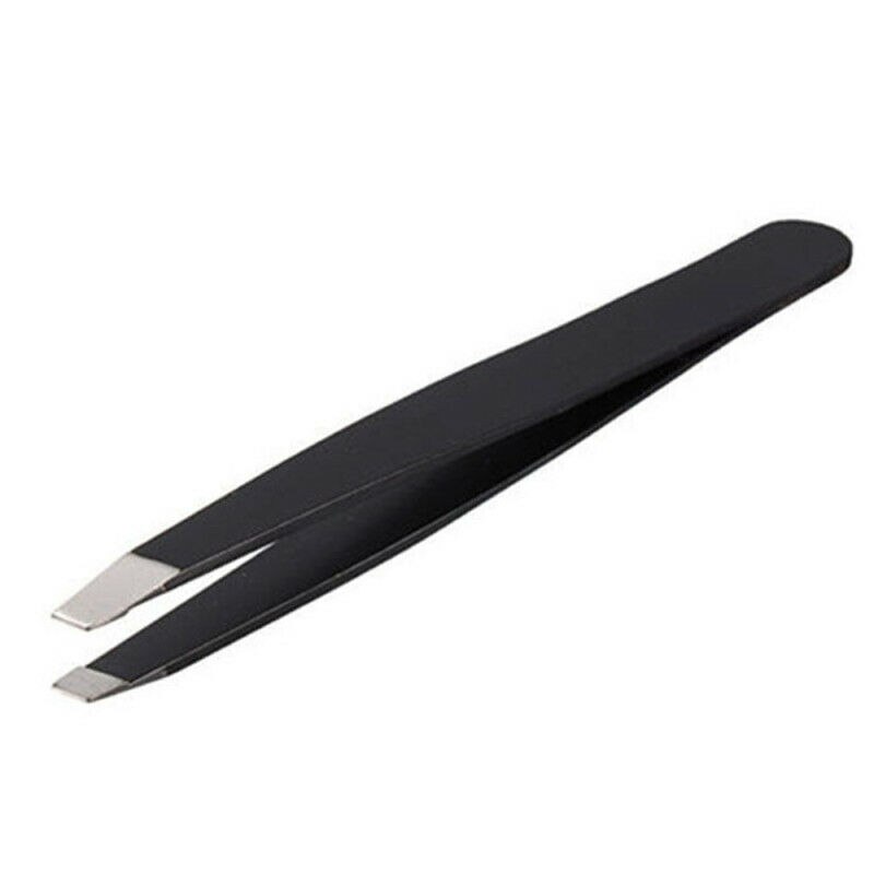 1Pc Eyebrow Tweezer Stainless Steel Flat Tip Tweezers For Hair Removal Face Eyes Makeup Tool: Black