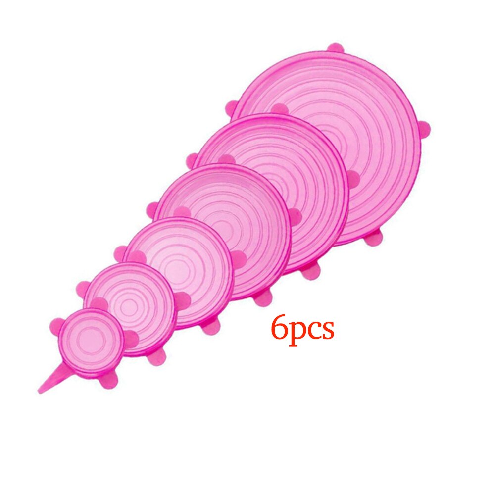 Tapas para cocina elásticas de silicona, accesorios universales para envolver comida, cuenco, olla, tapa, Cubierta para verdura de frutas, utensilios de cocina, 6 uds.: pink