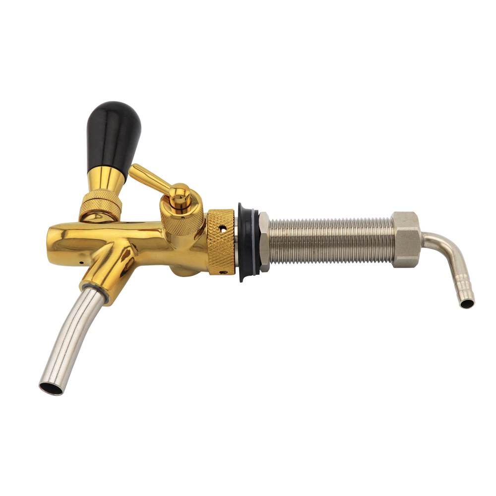 Adjustable Flow Control Beer Faucet with 4inch Long Shank Bronze Chrome Plating Draft Beer Tap Homebrew Kegerator Dispenser Tap: Gold