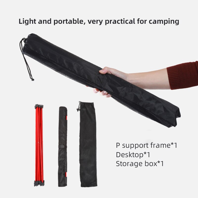 Klaptafel Draagbare Toeristische Picknick Camping Tafels Vouwen Bureau Verstelbare Been Roll Camping Meubels Bbq Bureau 56*42*40Cm