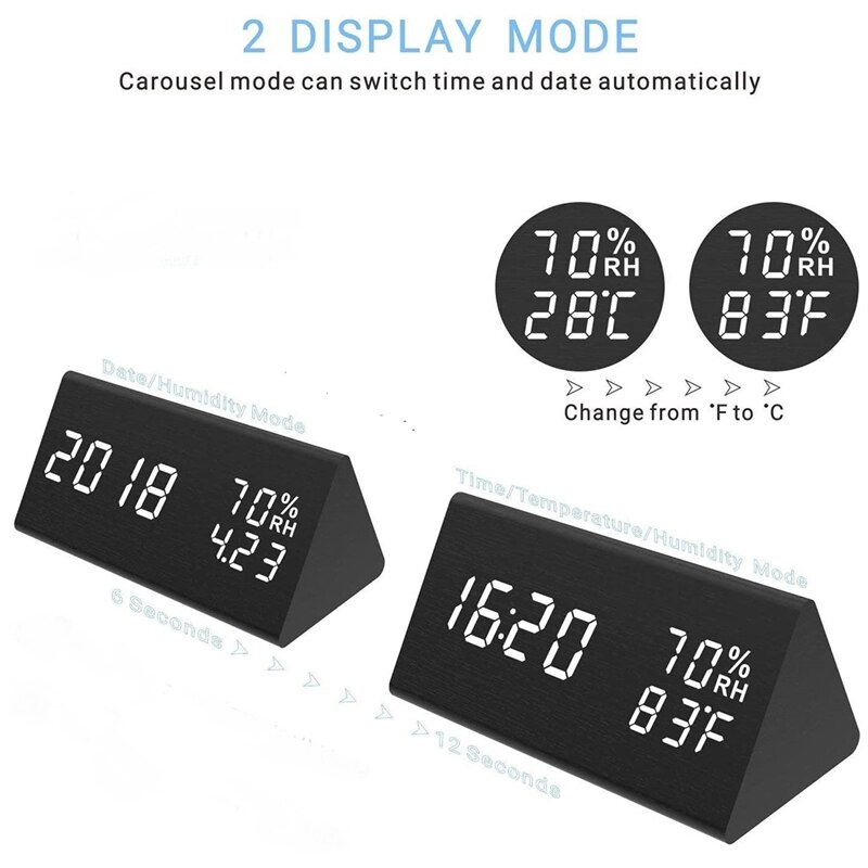 LED Digital Clock Temperature and Humidity Multifunctional Alarm Clock Office Learning Home Voice Controlled Clock