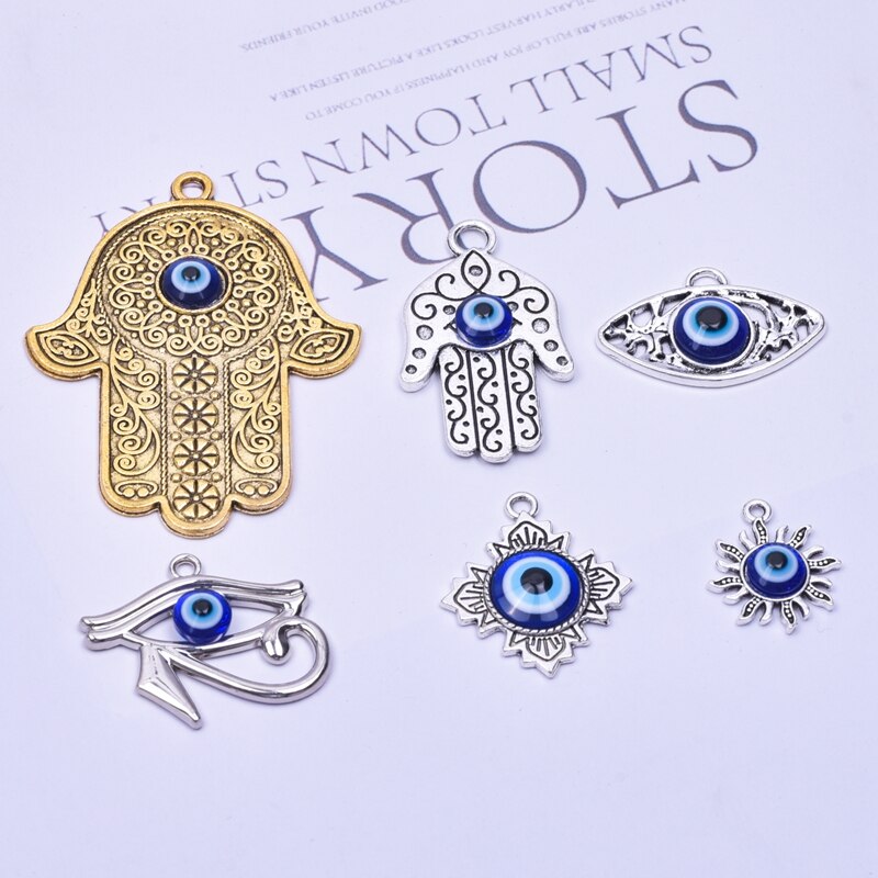 5Pcs/lot Bohemia Hand of Fatima Hamsa Charms Turkish Evil Eye Pendant for Women Necklace Earring DIY Jewelry Accessories