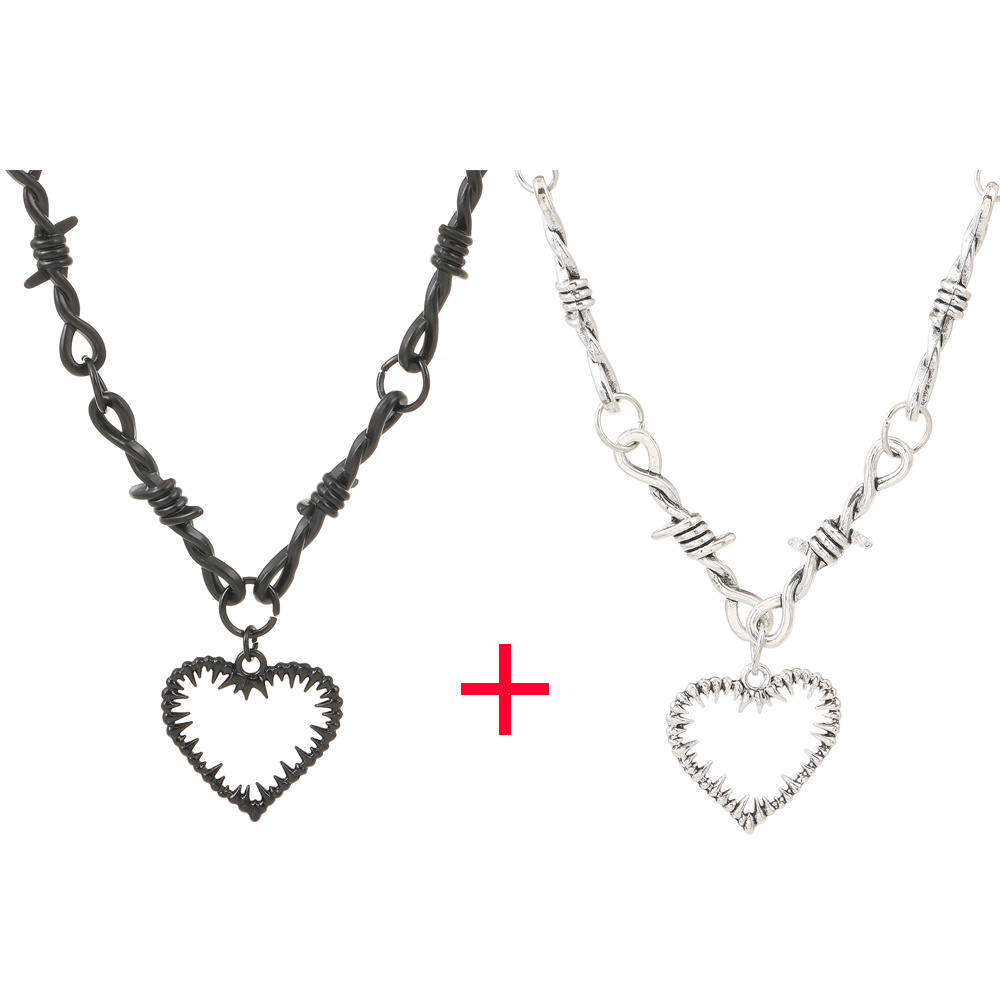 Vintage Heart Thorn Necklace for Women Girls Hip Hop Punk Heart Charm Choker Necklace DIY Jewelry Accessories 2023 Trend: Steel color