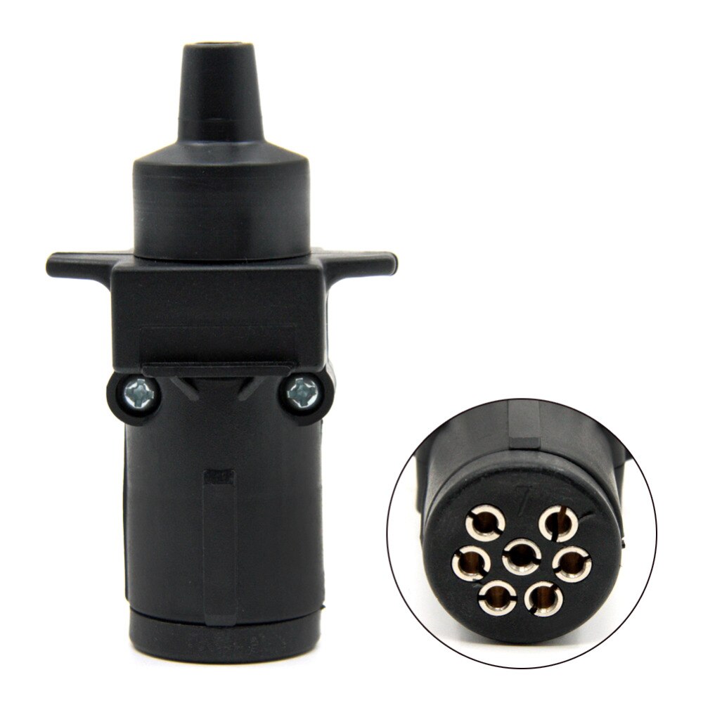 TIROL Black 7 Pin Round Trailer Socket Trailer Light Connector 12V 7 Way Female Trailer Adapter for Caravan RV Boat Truck