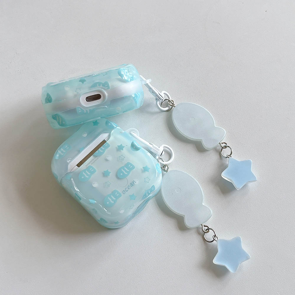 Case For AirPods 4 2 3 Pro 2 EarBuds Blue Fish Star Fresh Earphone funda with Keyring For AirPod 4 Pro2 Headset Bags Accessories