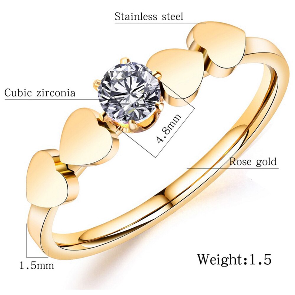 Gold Color Rings Crystal Multiple Heart Rings Girls Ring Jewelry Women's Engagement Party