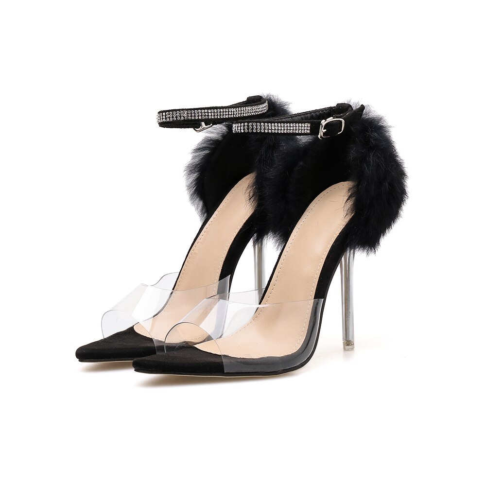 Klar pvc transparent pumps diamant sandaler tunna klackar höga klackar peep toes dam festskor party pump: 40