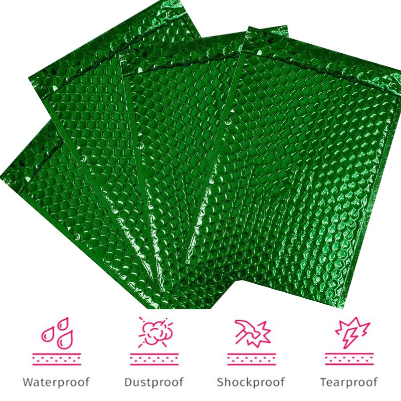 10pcs Green Poly Bubble Mailer Envelopes Bags Self Seal Padded Heavy-Duty Waterproof Sealing Packaging 18X23cm
