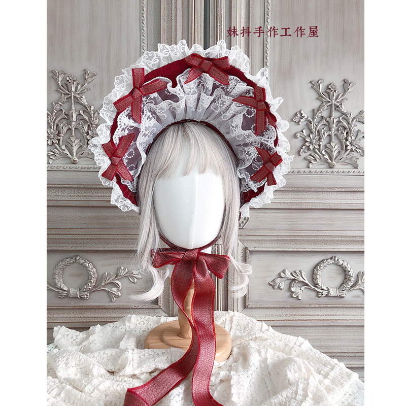 Victorien thé fête Vintage princesse chapeau de soleil doux Lolita magnifique Bonnet multi-couche guipure dentelle doux fil bord femmes Bnt: Rouge