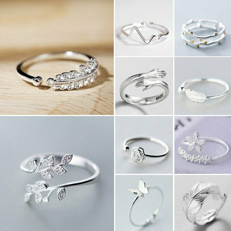 Huitan Delicate Opening Ringen Voor Vrouwen Zilver Kleur Vlinder Blad Bloem Veer Vinger Ring Wedding Bands Mode-sieraden