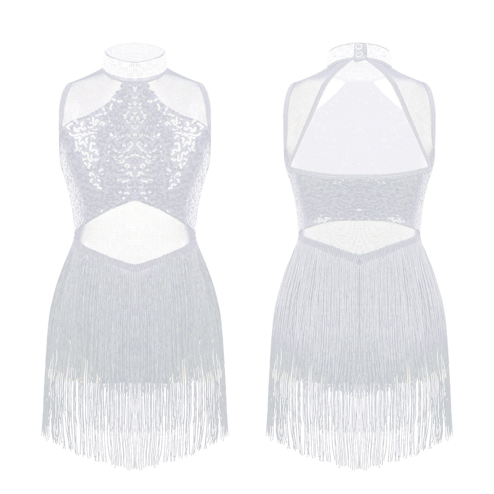 Vestido de baile latino para niñas, lentejuelas brillantes, malla transparente, dobladillo con borlas, Ropa de baile de Jazz moderna, leotardo de Ballet, traje de baile de patinaje: M / Negro