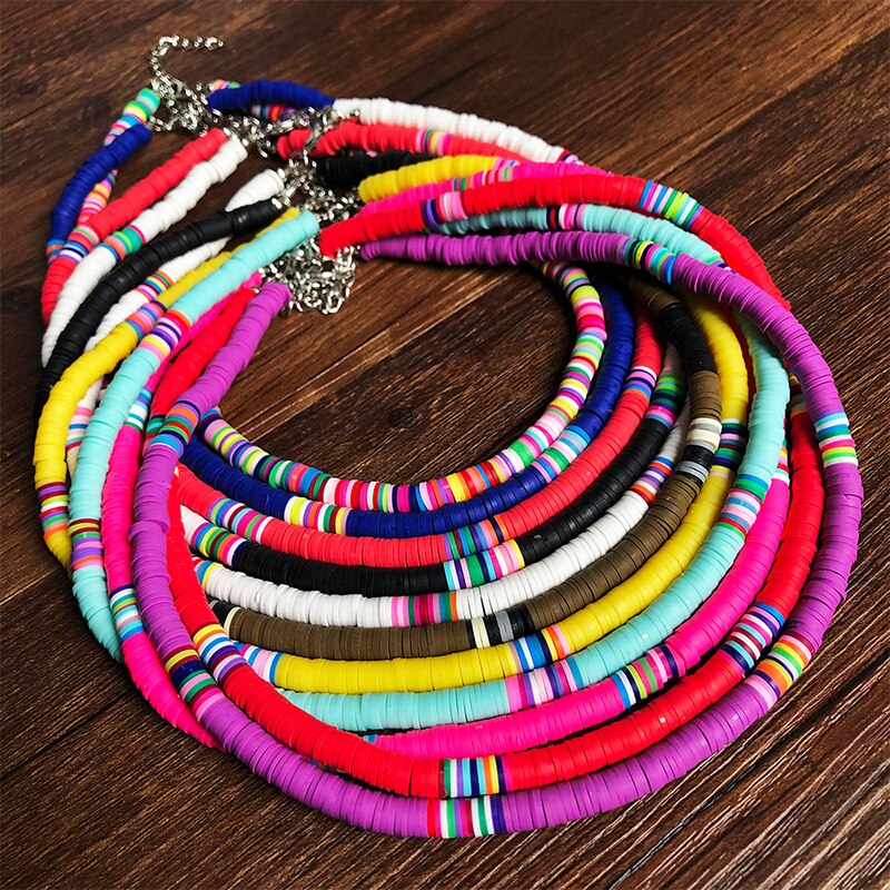 Bohemian Kleurrijke Klei Choker Ketting Voor Vrouwen Meisjes Boho Regenboog Polymeer Klei Kralen Verstelbare Kraag Femme Sieraden