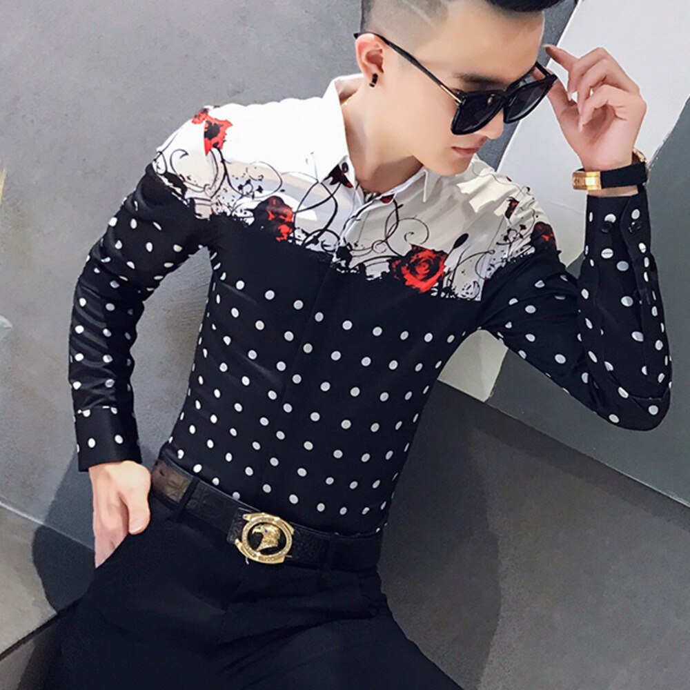 Prickiga blommönster skjortor herrklänning kläder herrskjortor casual slim fit streetwear social skjorta camisa masculina