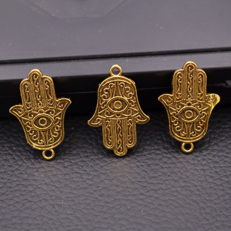 15 Stks/partijen Bedels Hamsa Palm Fatima Hand Bescherming 28X19 Mm Antieke Goud Kleur Hangers Maken Diy Metalen Handwerk vinden