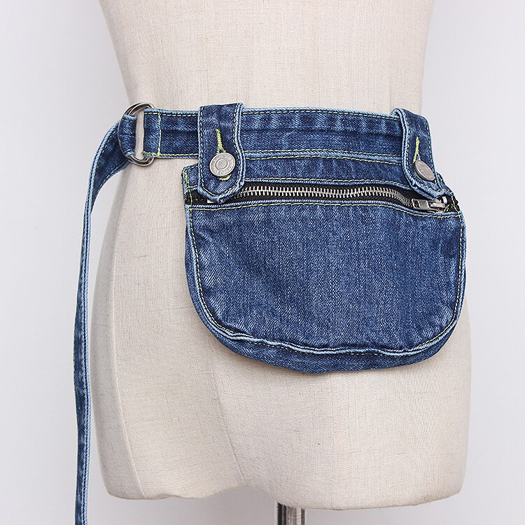 Bolso de pecho de tela vaquera Vintage para mujer, riñonera con cremallera desmontable, cinturones de vaqueros ajustables, bolso para teléfono, cartera,