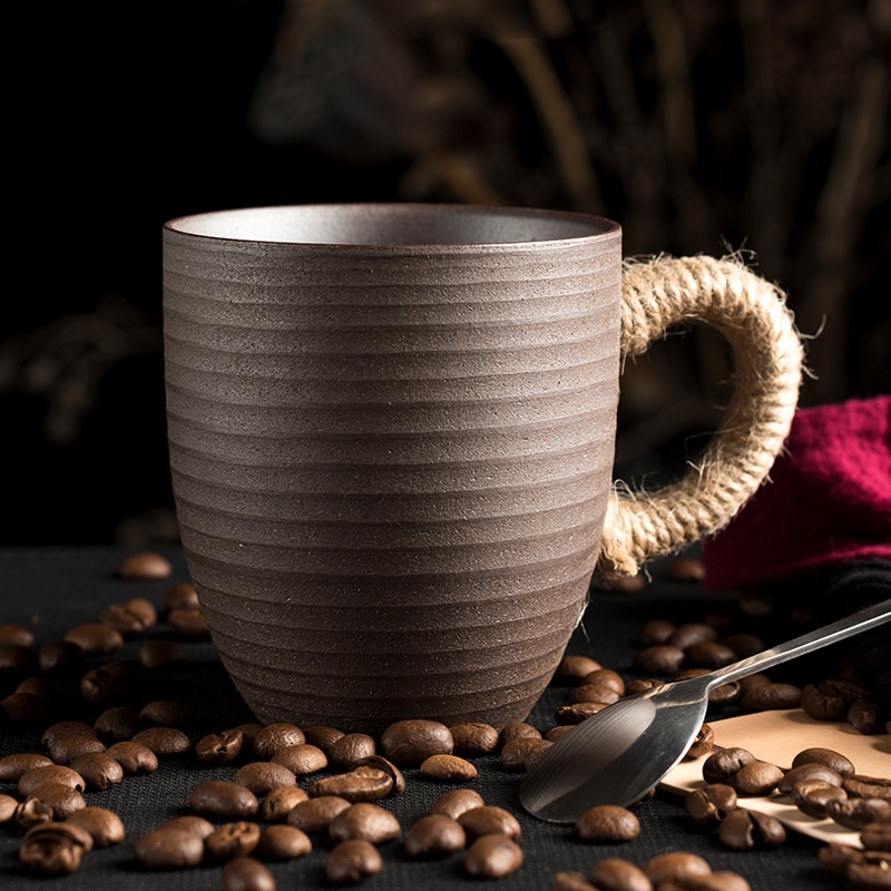 Japanese Ceramic Coffee Mugs Retro Handmade Tie Rope 300ml Tea Milk Glass Drinkware Cups and Mug for Home