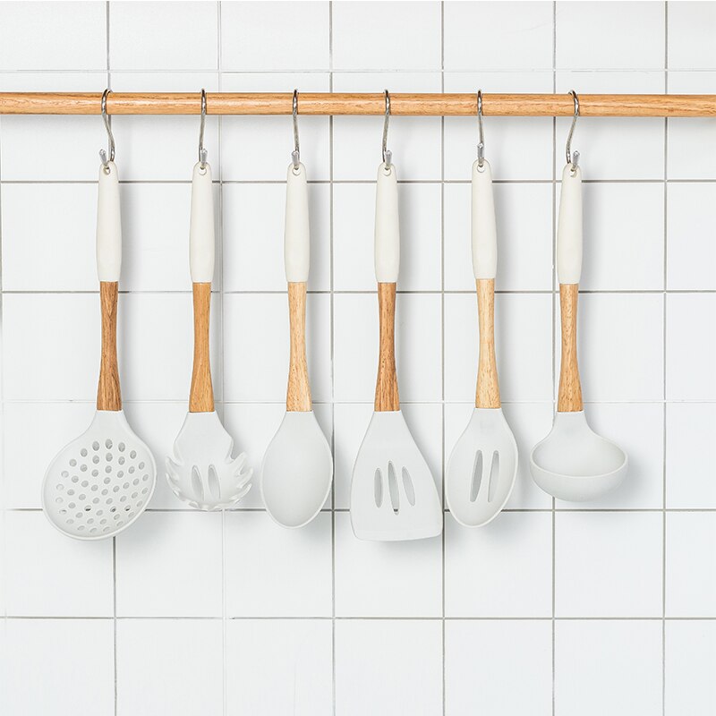 Conjunto de utensilios para cocina de silicona de primera , escurridor, cuchara para sopa, colador, servidor de Pasta, utensilio de Hornear en Casa