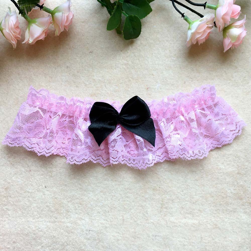 1Pcs Women Sexy Lace Floral Bow Bowknot Garter Floral Elastic Thigh Leg Ring Garter: pink