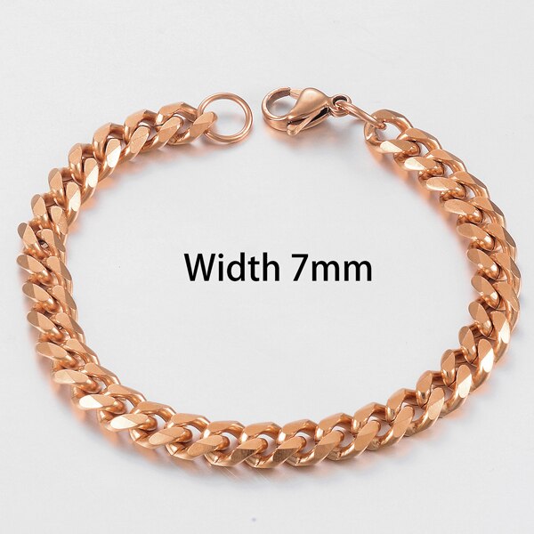 Stainless Steel Rose Gold Cuban Bracelet Men And Women Jewelry: Rose Glod  7mm / 16cm