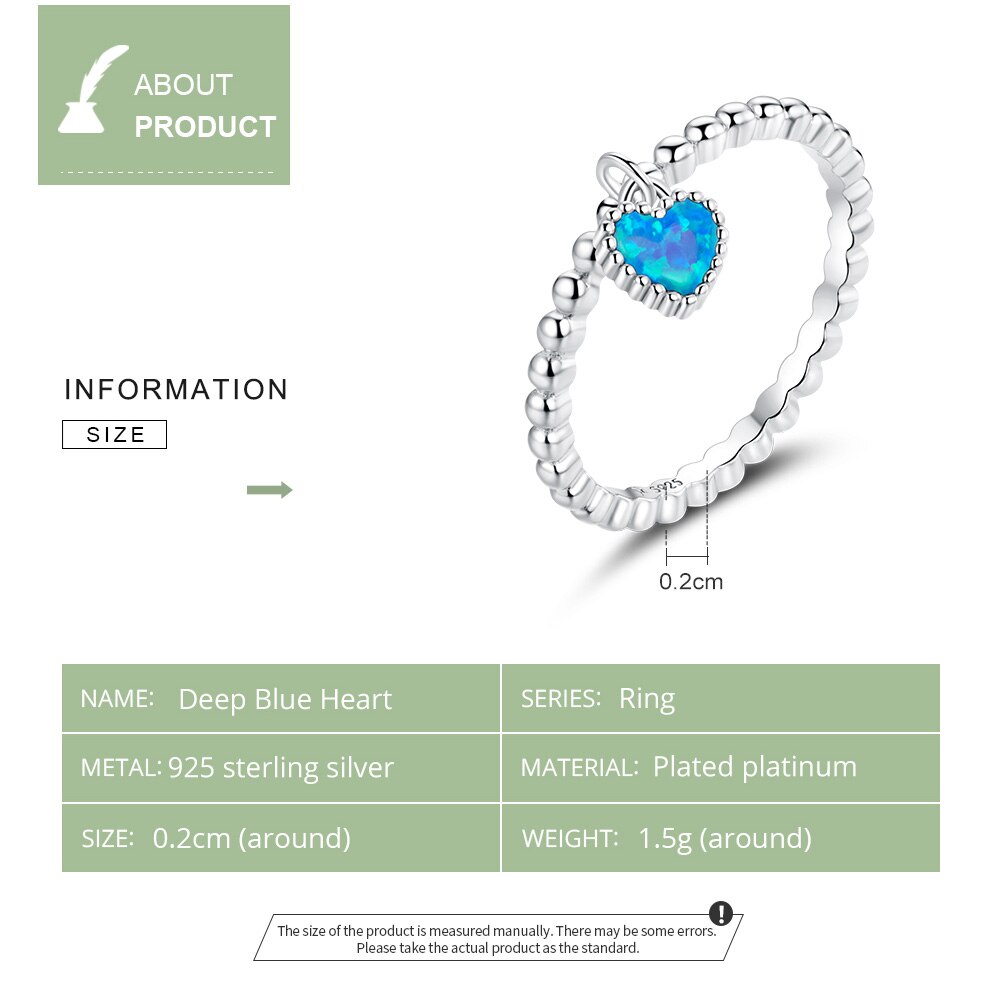 WOSTU Blue Heart Ring 925 Sterling Silver Stackable Translucent Opal Finger Ring For Women Wedding Engagement Jewelry CQR672