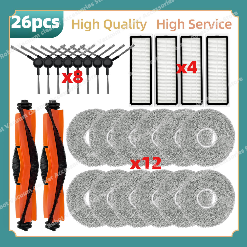 Geschikt voor Xiaomi Robotstofzuiger S10+ B105, S20+ / B108GL, Mop 2 Pro / B113CN, Mop 3S / B108CN Onderdelen Hoofdzijborstel Filter Mop Kit: Bruin