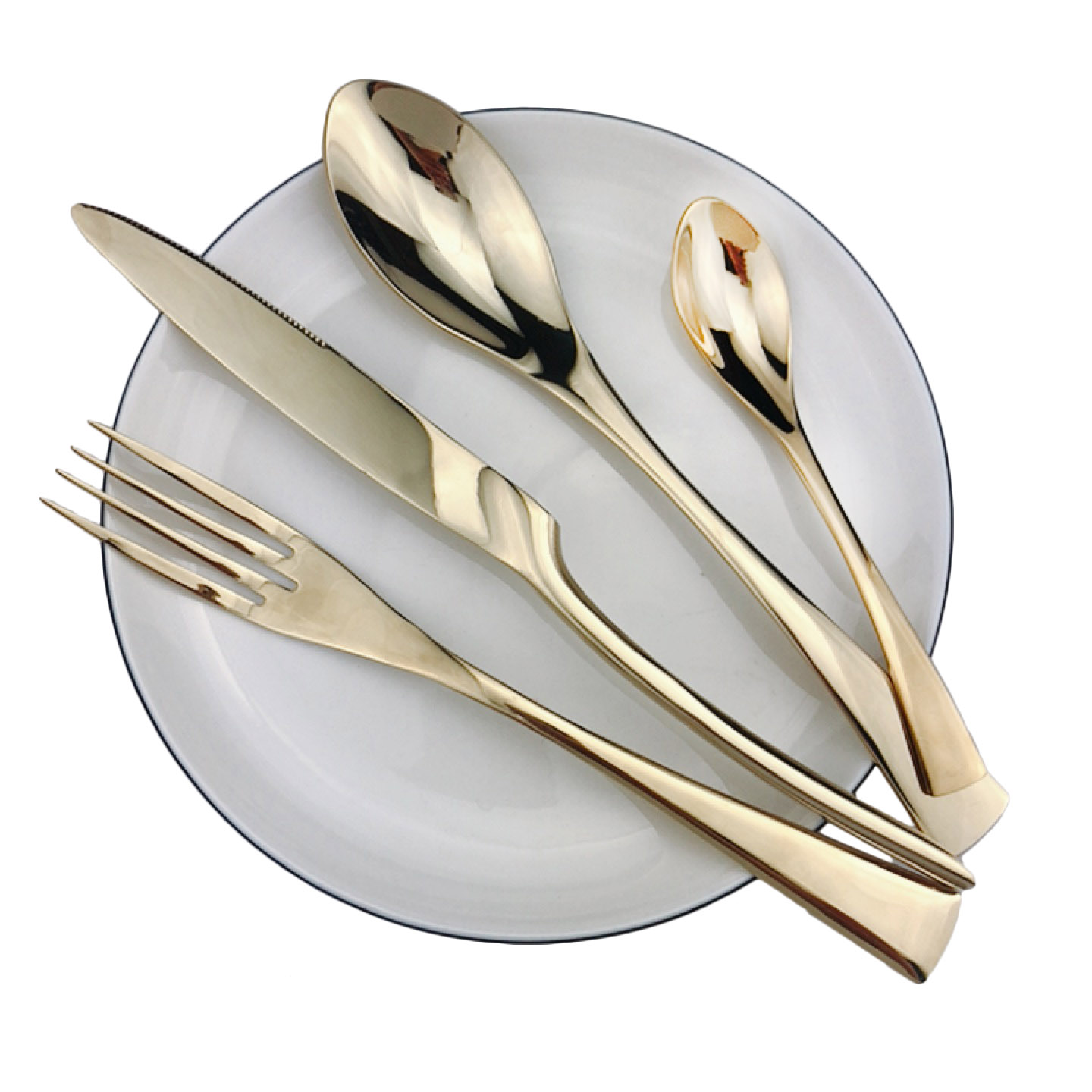 Set  of 4 lyxiga glänsande spegel champagne kniv gaffel sked bestick servis set 304 rostfritt stål bestick silver set: Champagne