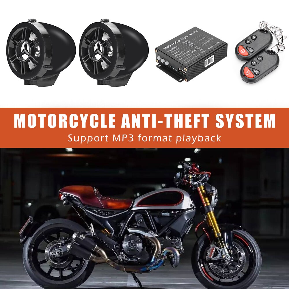 Fjernbetjening motorcykel bluetooth alarm system anti tyveri vandtæt  mp3 fm radio bluetooth højttaler forstærker