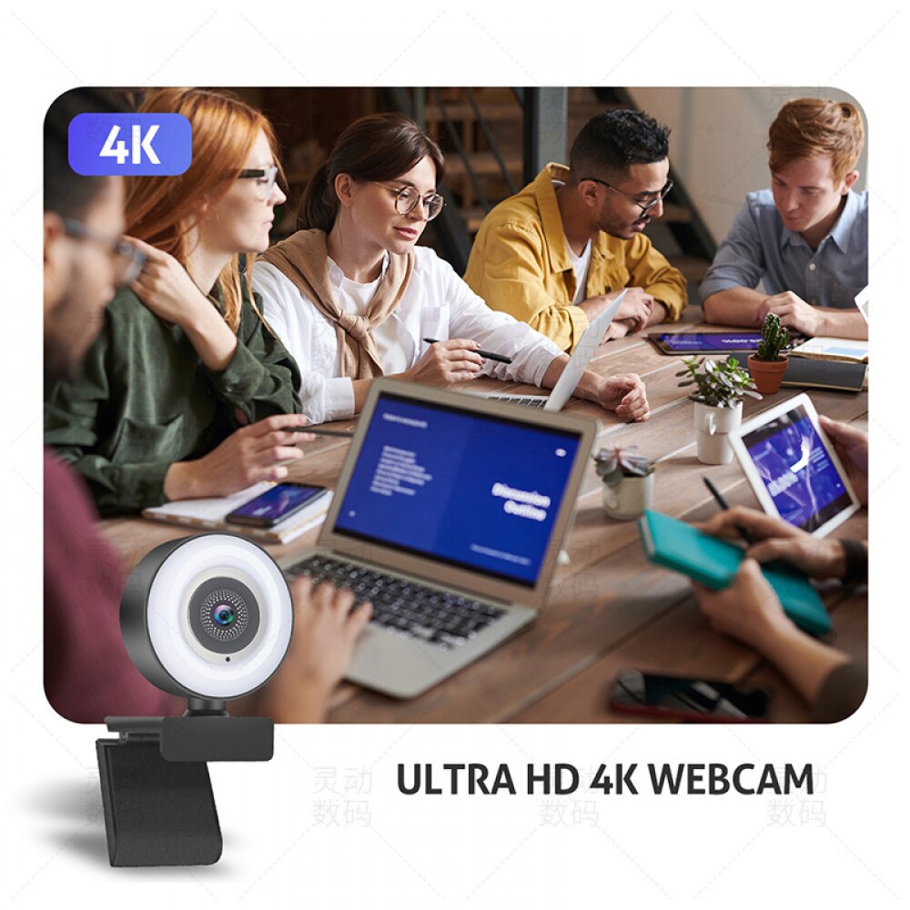 1080P 2K 4K HD Webcam with Ring Fill Light for Laptop PC Computer Live Broadcast Camera Video Web Camera Microphone Web Cam