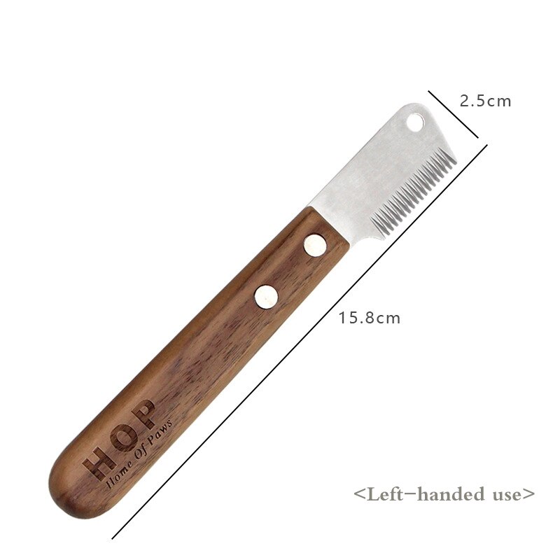 Couteau d&#39;épilation pour animaux de compagnie, peigne en acier inoxydable pour chiens et chats, manche en bois, brosse dépilatoire, perte de poils, outils de toilettage pour chiens et chats: Left-hand