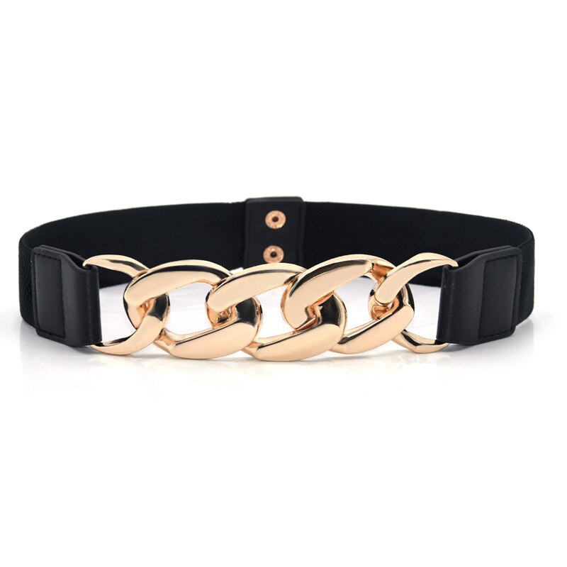 Gold Color Chain Buckle Waist Belt for Dress ElasticWide Ladies Belt All-match Coat Sweater Women Belt Waistband: black