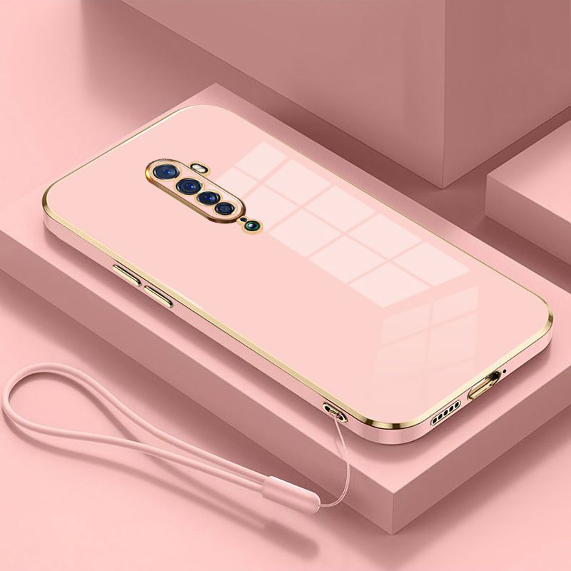 Pour OPPO Reno2 F étui oppo Reno2z coque de téléphone Oppo Reno 2 étui CPH1989 CPH1907 couverture de luxe placage carré antichoc couverture arrière: Microfibre / BLEU CIEL