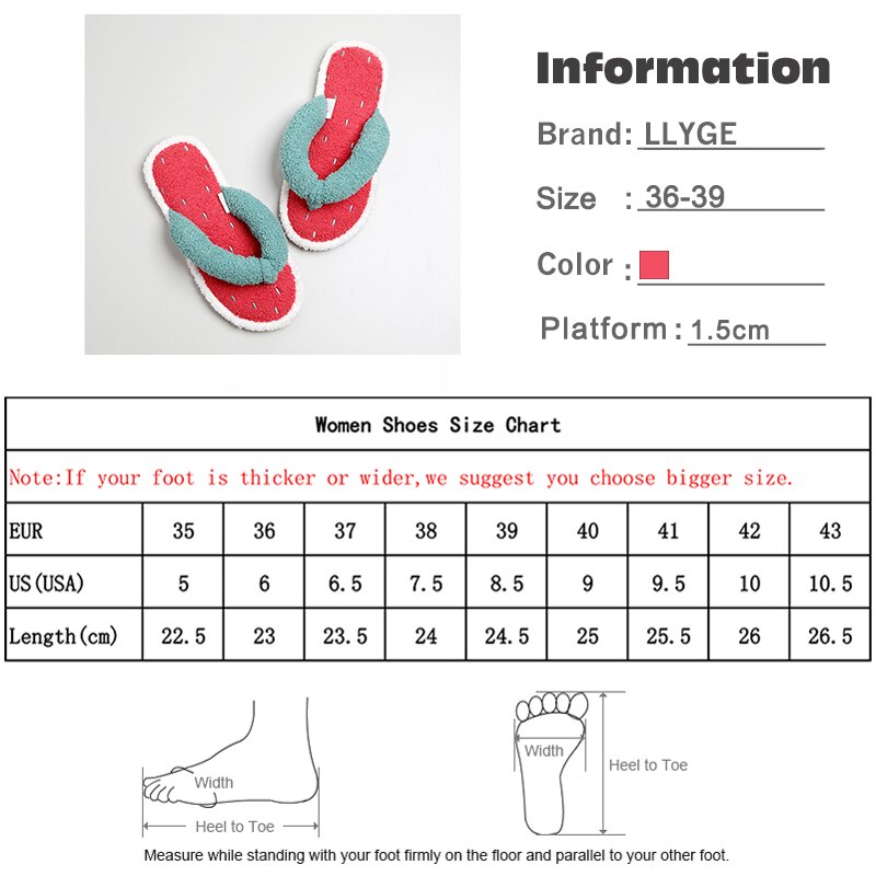 Kobiety śliczne klapki japonki arbuz pluszowe wewnętrzne kapcie damskie na co dzień miękkie antypoślizgowe obuwie wygodne buty damskie jesień 2020