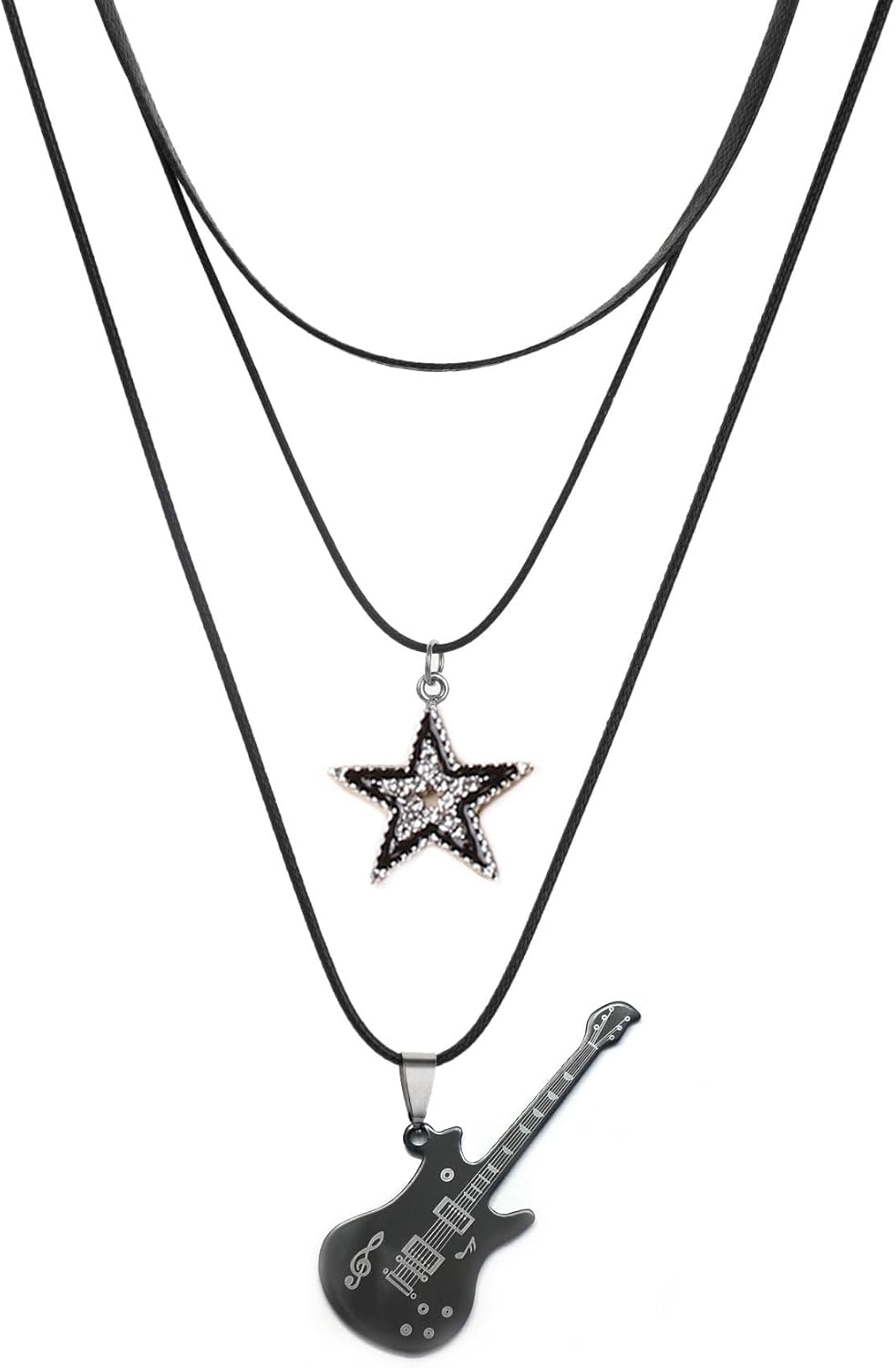Stjerneanheng vintage halskjede punk stjerne choker rock roll gitar lagdelt halskjede for kvinner menn eboy egirl bar fest smykker: Lysegult gullfarge