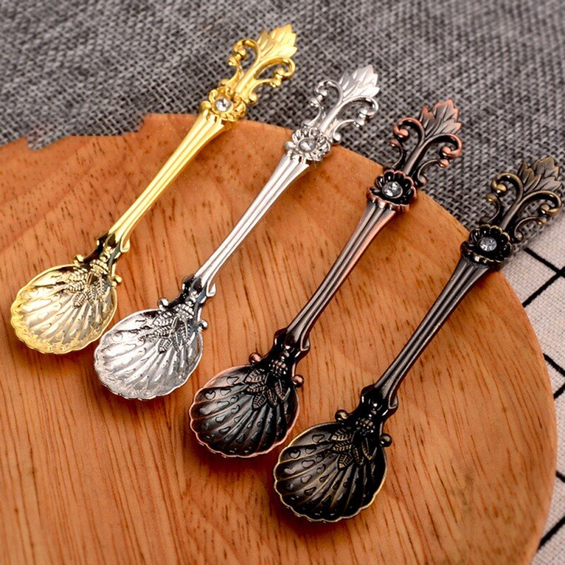 Retro Coffee Tea Spoon Flower Small Spoon Dessert Spoons For Afternoon Tea For Souvenir Kitchen Mini Tableware