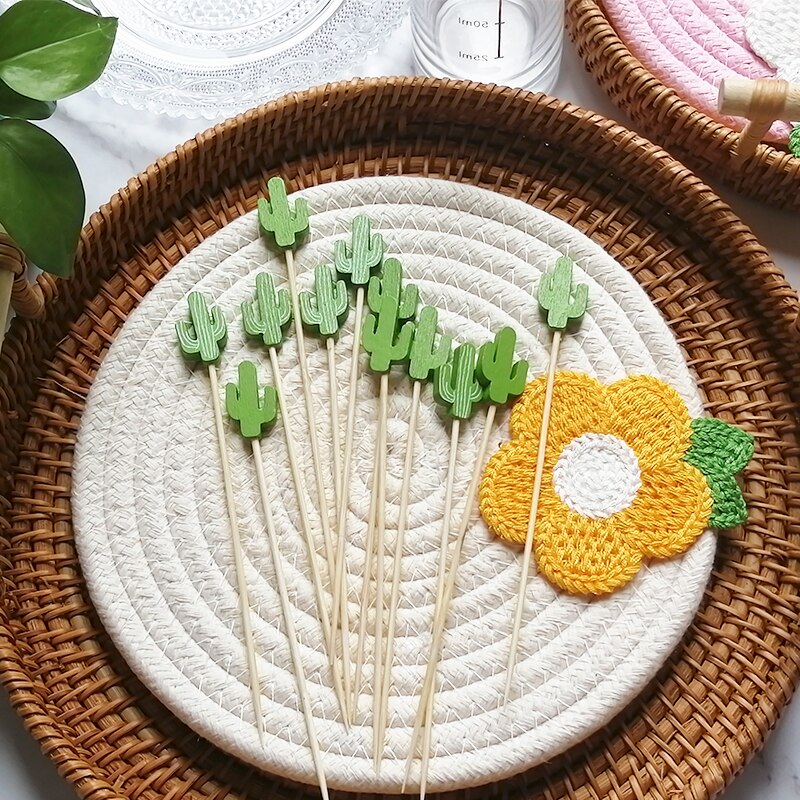 100PCS Bamboo Decorative Toothpicks 12cm Cocktail Picks Disposable Fruit Sticks Buffet Birthday Wedding Party Food Decoration