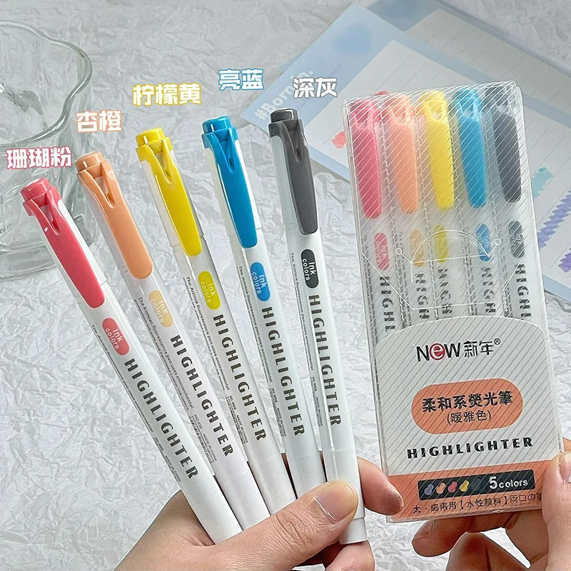 5 culori/cutie evidențiator cu două capete, markere fluorescente pentru desen, pixuri evidențiatoare, artă japoneză drăguță, stilou pastel, papetărie: Violet